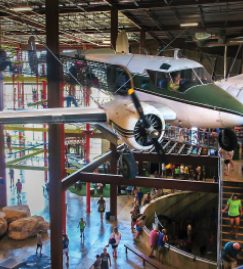 The airplane suspended over the play floors