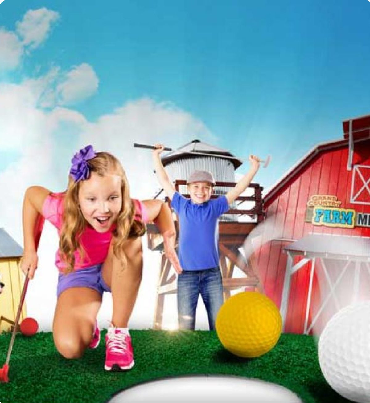 Kids playing mini-golf